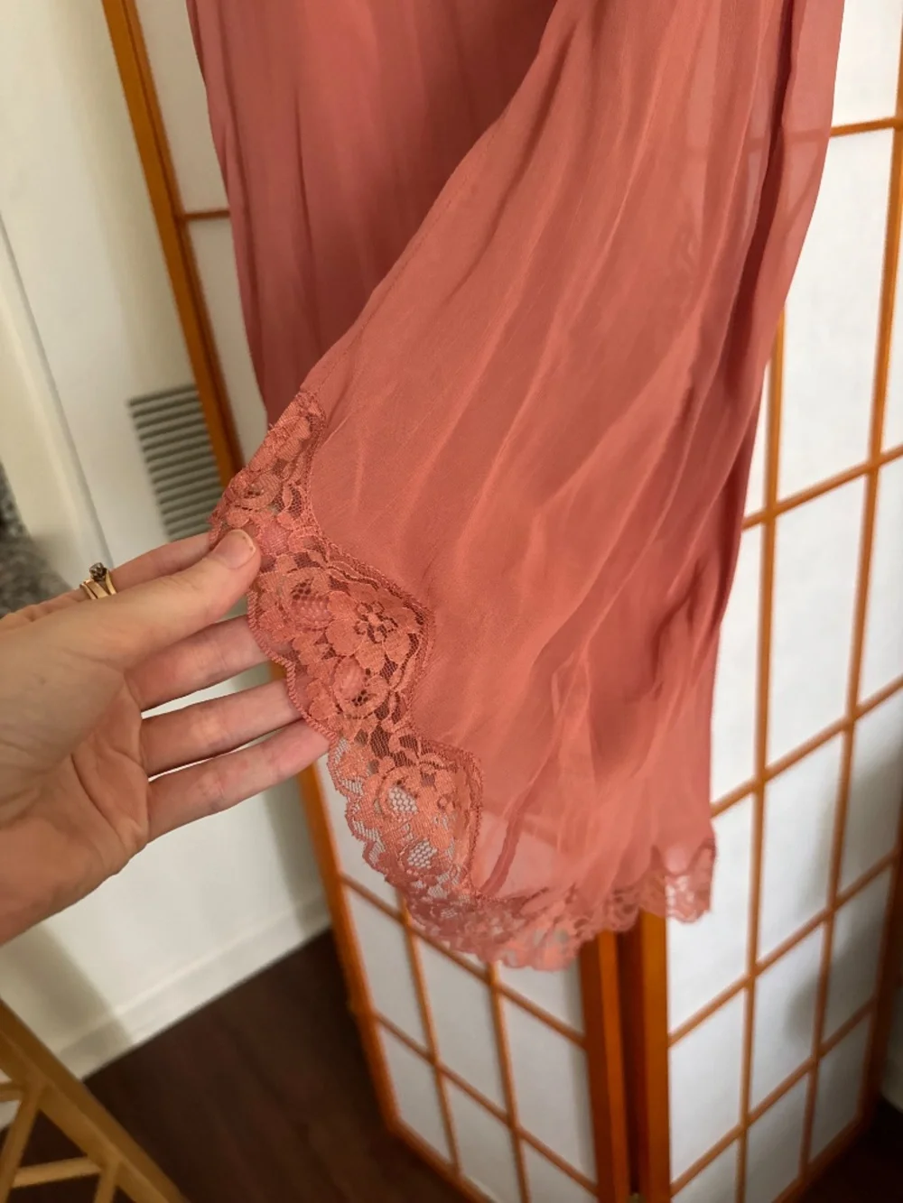 Anthropologie Sheer Asymmetrical Coral Skirt Slip Medium romantic, date lace - Picture 4 of 10